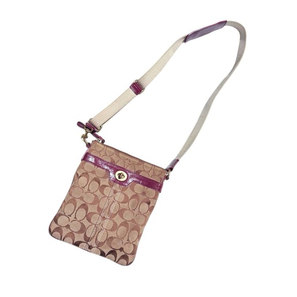 Coach Signature Canvas Crossbody Khaki with Pink Patent Trim - Picture 2 of 13